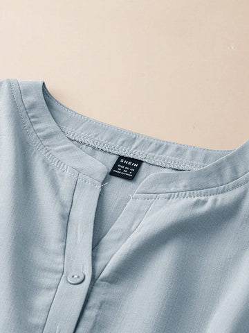 LUNE Women's Summer Casual Solid Color Shirt With Curved Hem