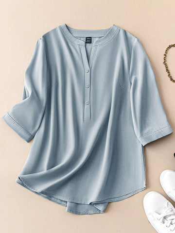 LUNE Women's Summer Casual Solid Color Shirt With Curved Hem