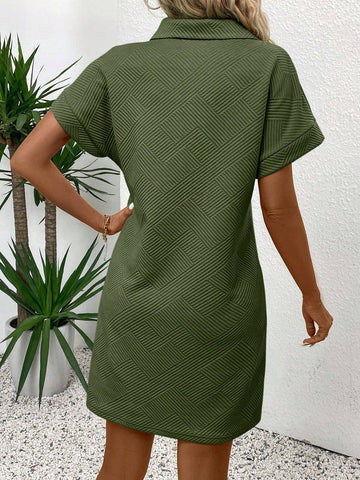 Women's Summer Casual Textured Half Placket Collared Dress