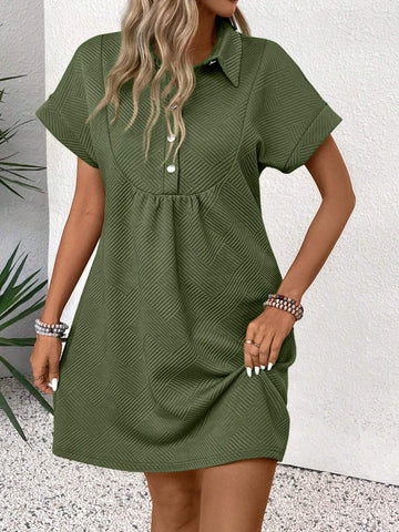 Women's Summer Casual Textured Half Placket Collared Dress