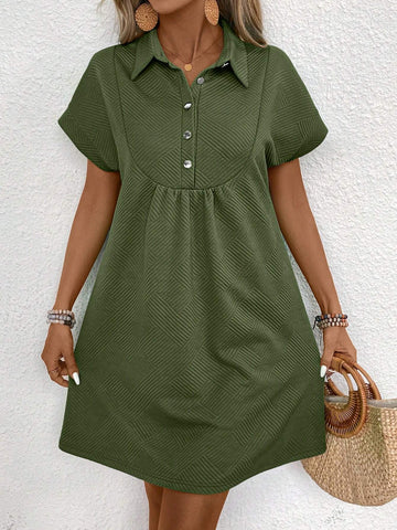 Women's Summer Casual Textured Half Placket Collared Dress