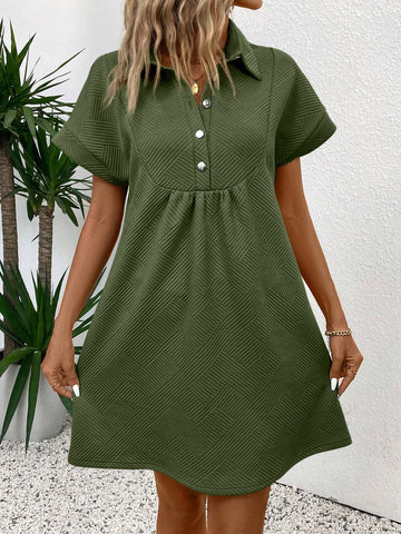 Women's Summer Casual Textured Half Placket Collared Dress