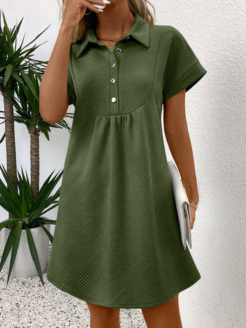 Women's Summer Casual Textured Half Placket Collared Dress