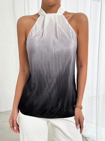 LUNE Women's Summer Fashionable & Elegant Ombre Halter Sleeveless Blouse