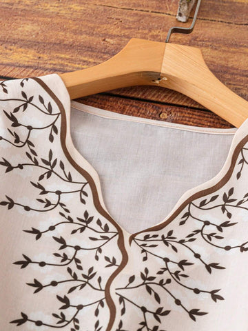 LUNE Women's Summer Floral Print V-Neck Balloon Sleeve Loose Blouse