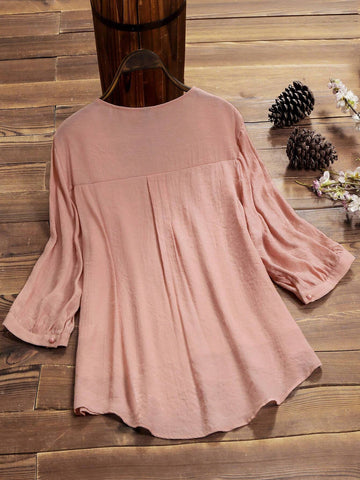 LUNE Women's Summer Floral Print V-Neck Long Sleeve High Low Hem Casual Shirt