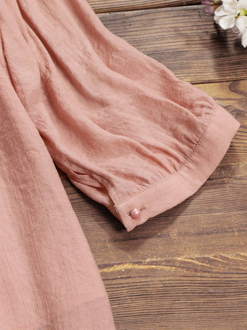 LUNE Women's Summer Floral Print V-Neck Long Sleeve High Low Hem Casual Shirt