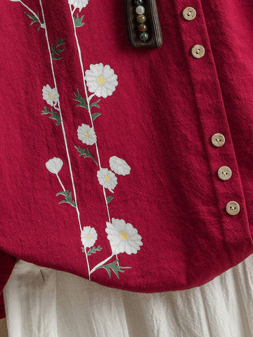 LUNE Women's Summer Floral Printed Round Neck Short Sleeve Loose Casual Shirt