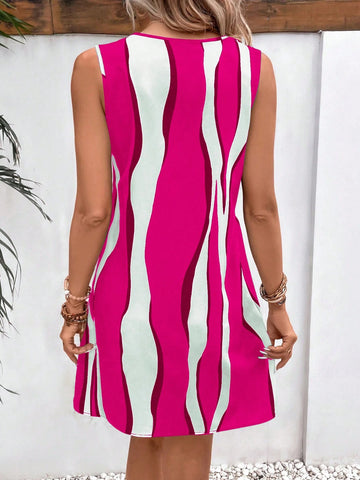 Women's Summer Holiday Casual Contrast Color Printed Sleeveless Dress