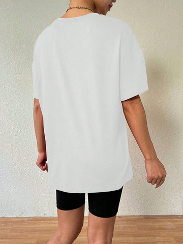 Women's Summer Loose Round Neck T-Shirt With Oversized Sleeves And 3D Flower Decoration