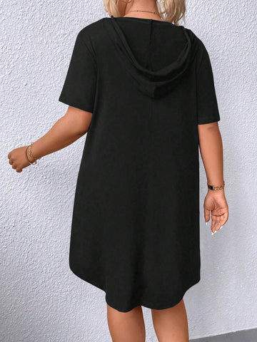Women's Summer Solid Color Batwing Sleeve Half Zip Up Hooded Casual Dress