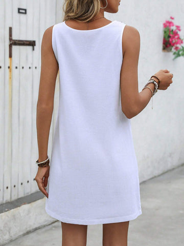 Women's Summer Solid Color Double Pocket Casual Tank Dress