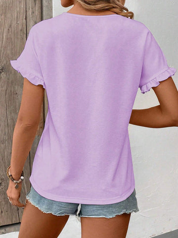 LUNE Women's Summer Solid Color Round Neck Batwing Short Sleeve Casual T-Shirt