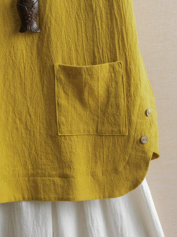 LUNE Women's Summer Solid Color Short Sleeve Round Neck Shirt With Side Split