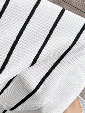 Women's Summer Striped Round Neck Vest And Pencil Skirt Slim Elegant 2-Piece Set