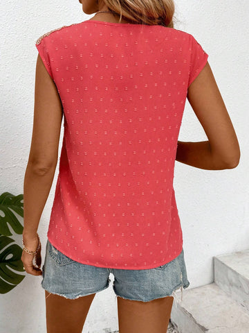 LUNE Women's Swiss Dot Lace Up Sleeveless Summer Shirt, Holiday Style