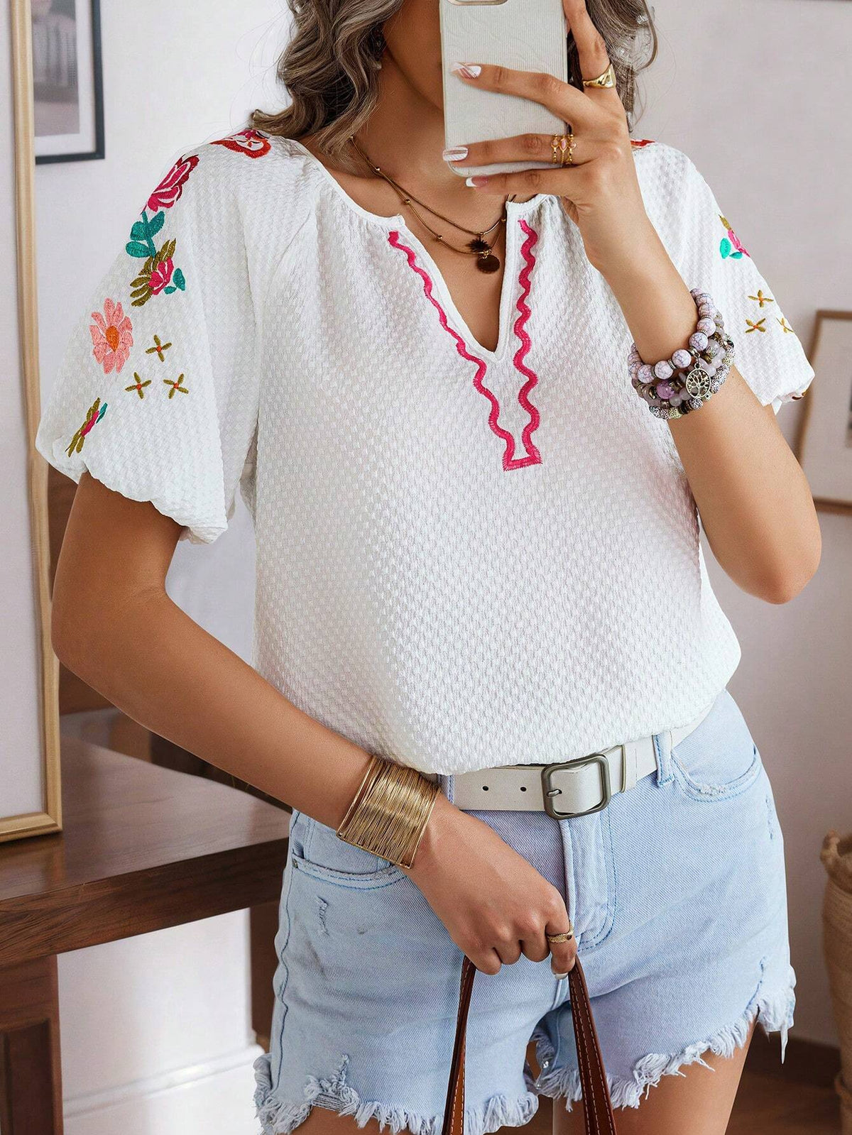 LUNE Women's Textured Embroidered Heavy Duty Shirt