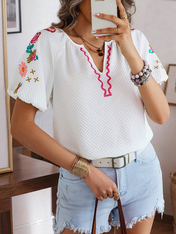 LUNE Women's Textured Embroidered Heavy Duty Shirt