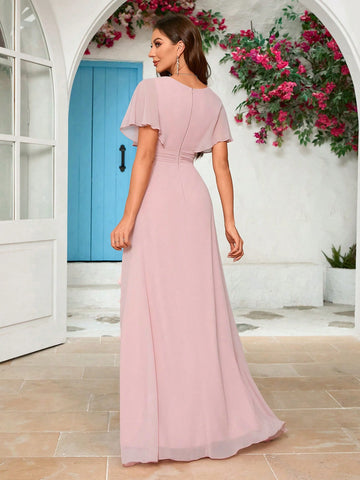 Women's V-Neck Chiffon Bridesmaid Dress With Slit