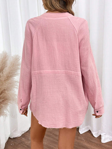 LUNE Women's V-Neck Loose Casual Long Sleeve Blouse, Spring/Summer