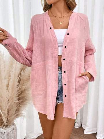 LUNE Women's V-Neck Loose Casual Long Sleeve Blouse, Spring/Summer