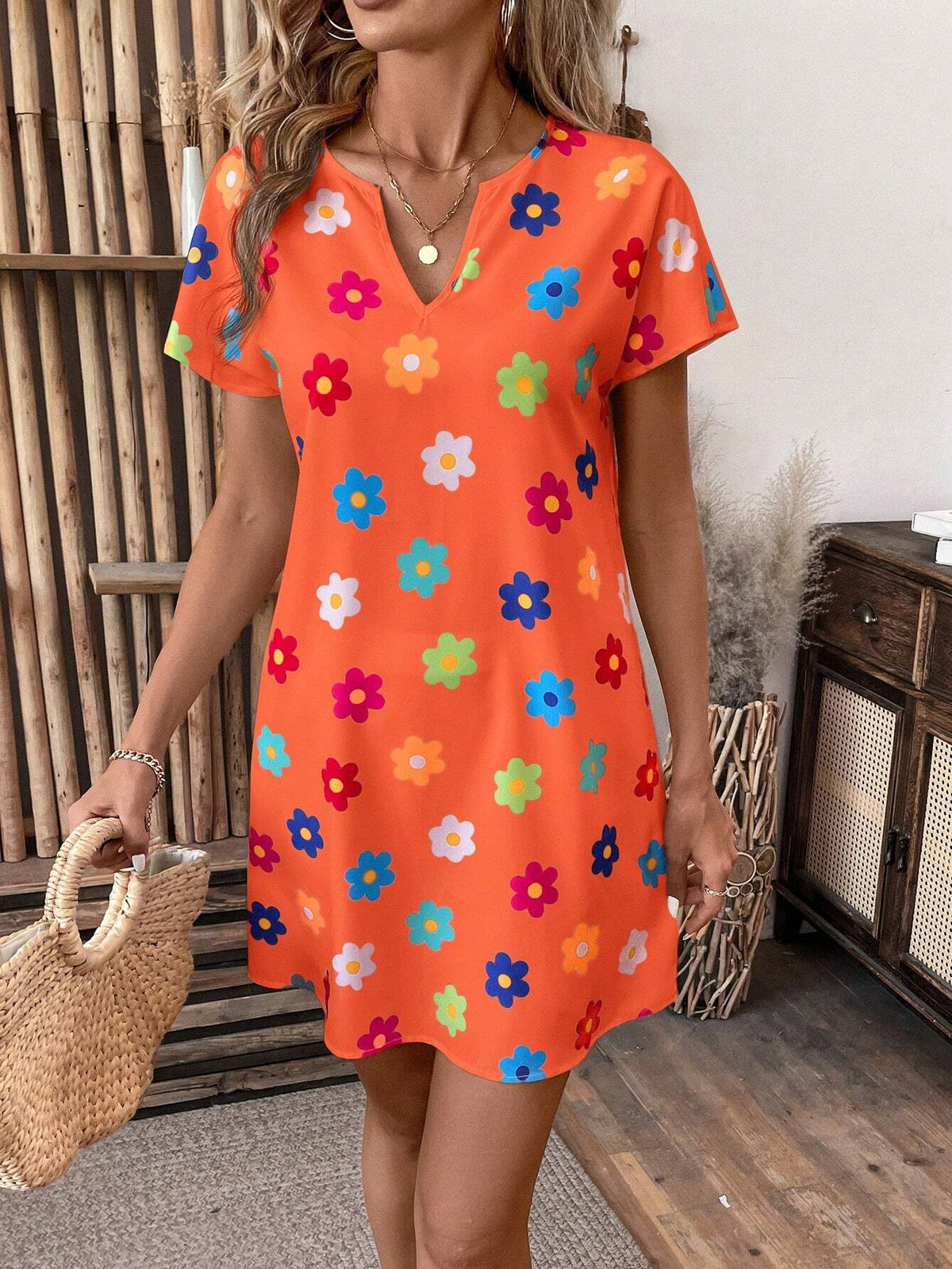 Women's V-Neck Short Sleeve Floral Print Casual Elegant Day Dress