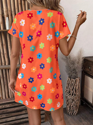 Women's V-Neck Short Sleeve Floral Print Casual Elegant Day Dress
