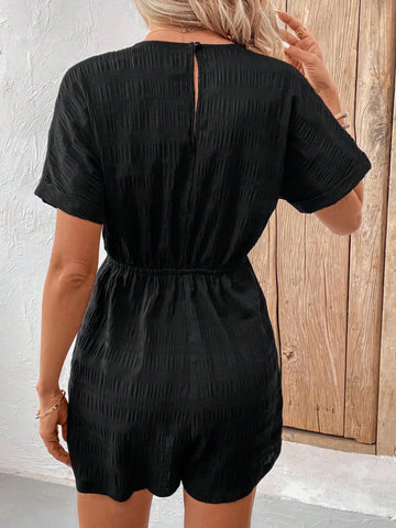 Women's V-Neck Short Sleeve Tie Waist Jumpsuit