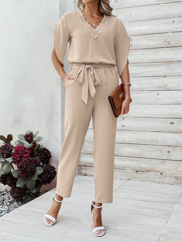 Women's V-Neck Short Sleeves Shirt And Pants Set