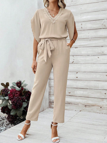Women's V-Neck Short Sleeves Shirt And Pants Set