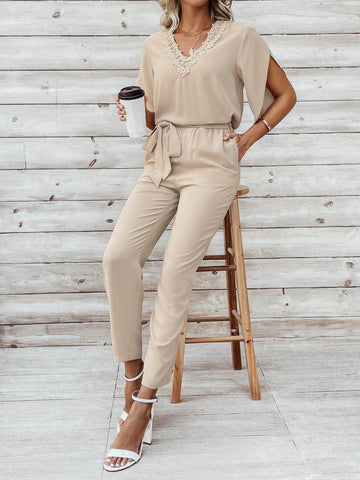 Women's V-Neck Short Sleeves Shirt And Pants Set