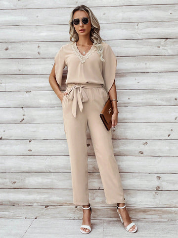 Women's V-Neck Short Sleeves Shirt And Pants Set