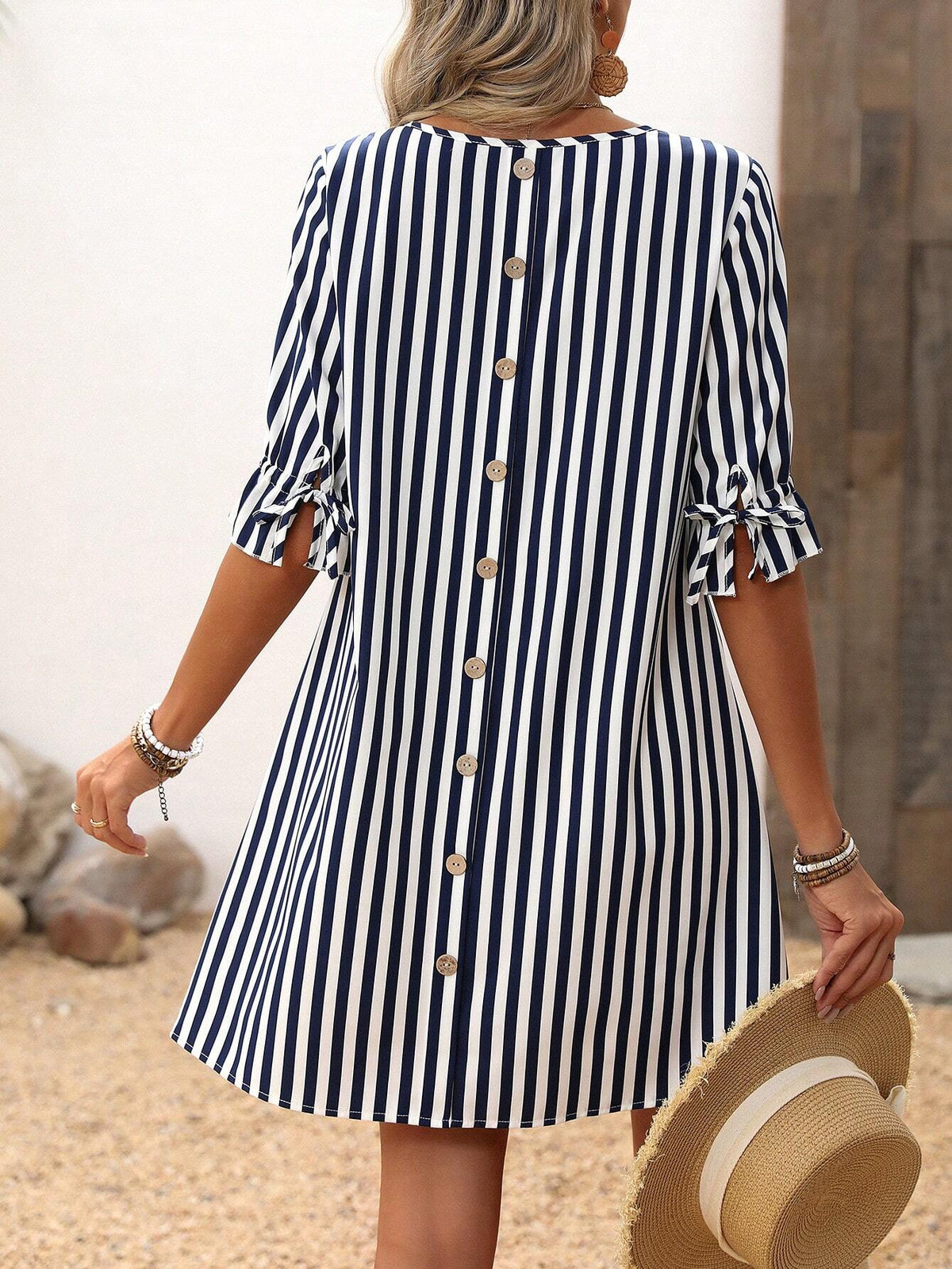 Women's Vacation Casual Color Block Striped Back Buttoned Dress