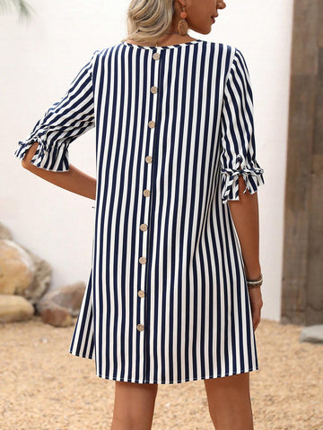 Women's Vacation Casual Color Block Striped Back Buttoned Dress