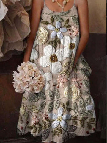Women's Vacation Leisure Flower & Plant Patterned Strappy Maxi Dress