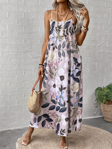 Women's Vacation Leisure Flower & Plant Patterned Strappy Maxi Dress
