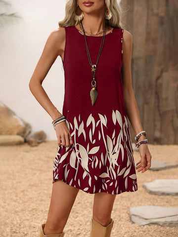 Women's Vacation Plant Print Round Neck Casual Loose Vest Dress