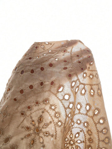 LUNE Women's Vacation Round Neck Flare Sleeve Lace Embroidered Blouse