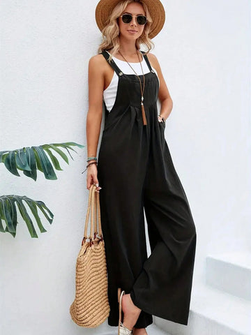 Women's Vacation Style Loose Fit Sleeveless Jumpsuit With Suspenders