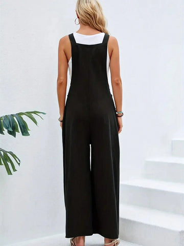 Women's Vacation Style Loose Fit Sleeveless Jumpsuit With Suspenders