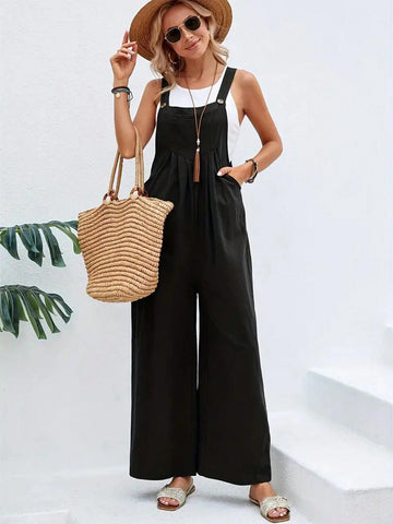 Women's Vacation Style Loose Fit Sleeveless Jumpsuit With Suspenders