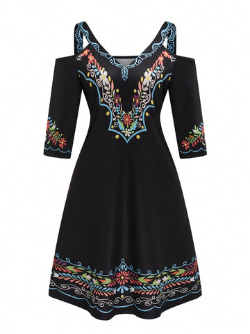 Women's Vintage Style Printed Short Dress