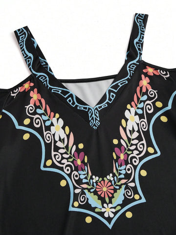 Women's Vintage Style Printed Short Dress