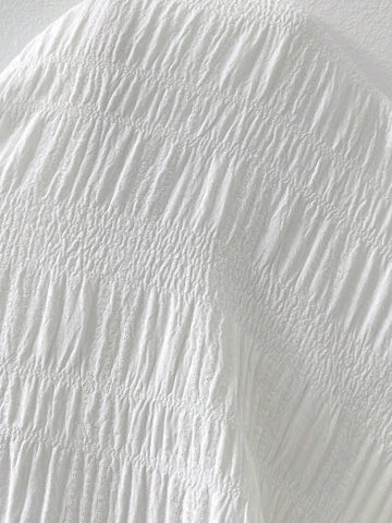 LUNE Women's White Textured Spring Style Notch Collar Casual Shirt With Pockets