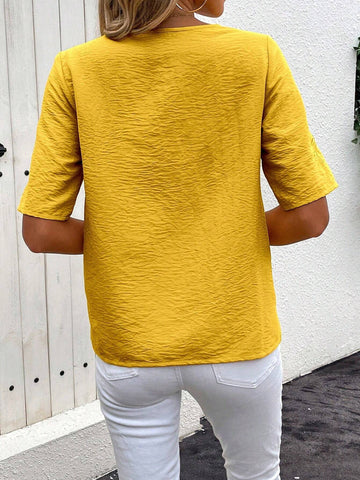 LUNE Summer Black Puff Sleeve Floral Print Backless Ladies' Shirt