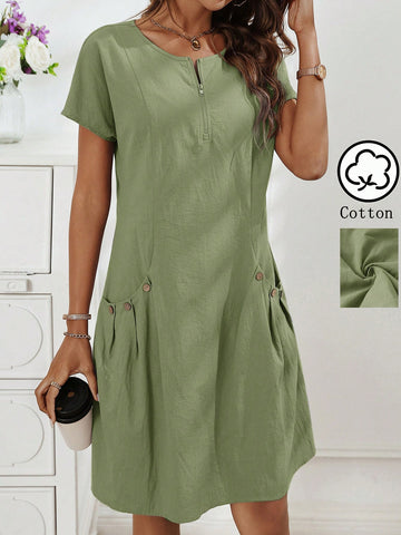 Zipper Neckline Women's Double Pocket Dress