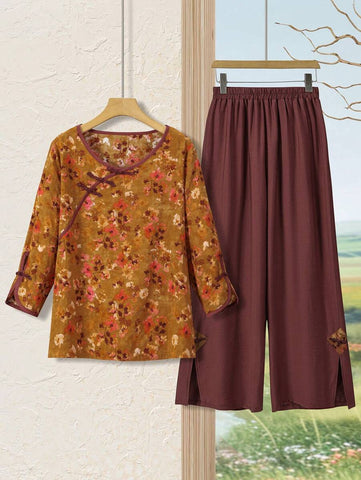 Women's Chinese Style Cotton Printed Vintage Button Up Shirt