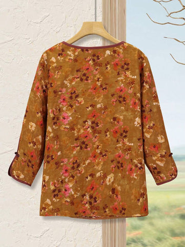 Women's Chinese Style Cotton Printed Vintage Button Up Shirt