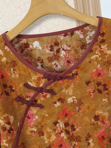 Women's Chinese Style Cotton Printed Vintage Button Up Shirt