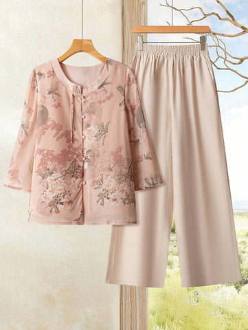 Women's Floral Print Front Button Elegant Vintage Shirt